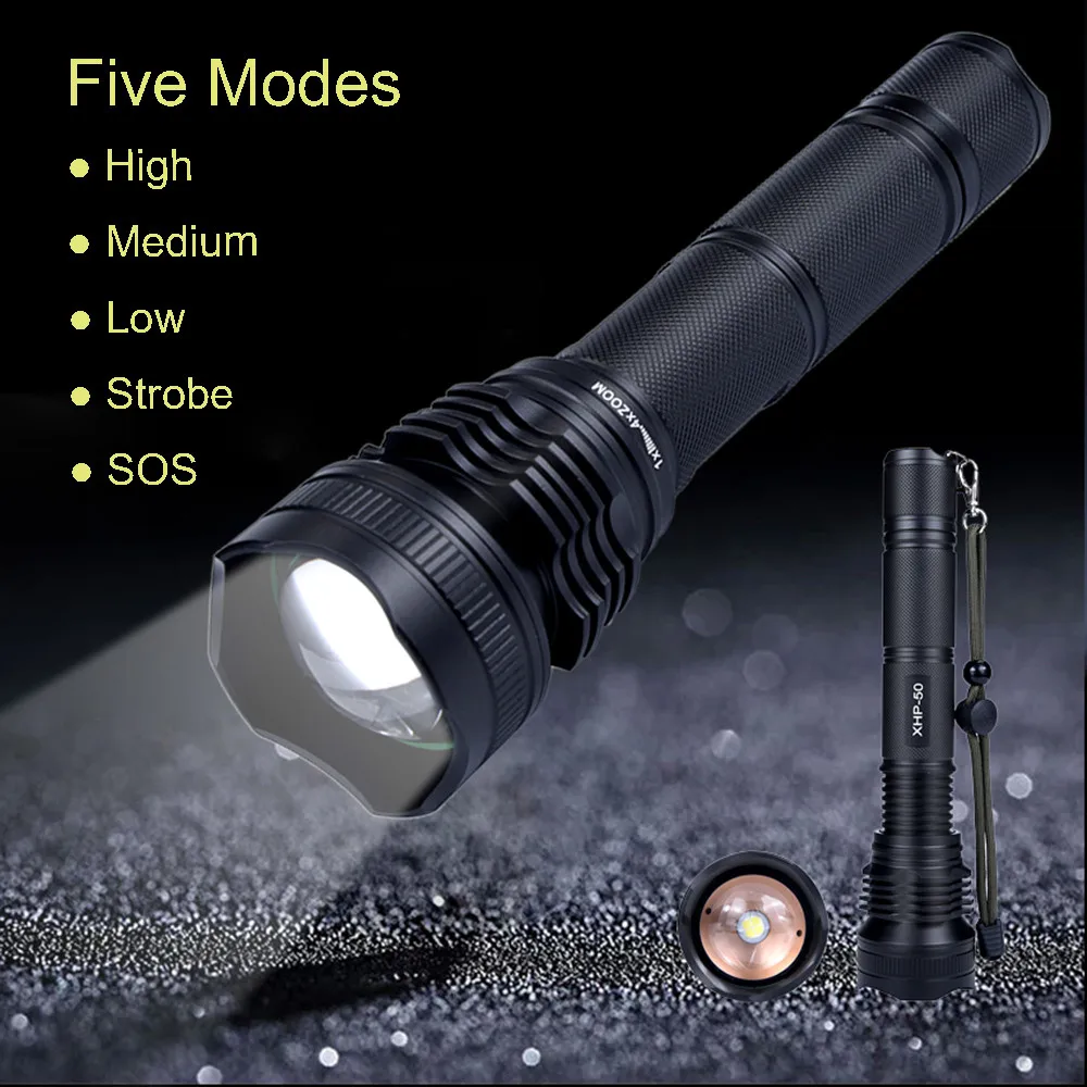

Lastest Flashlight Tactical Military LED Flashlight Torch 5-Mode Torch Led Light 18650/26650 Lampe Torche Zaklamp 40DC10