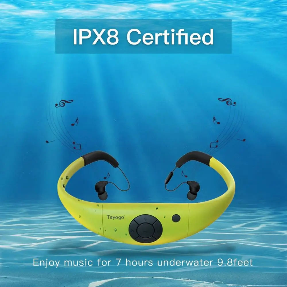 Radio FM Etanche Casque Etanche Blanc Facibom 8Go Lecteur MP3 Natation sous-marine Plong/ée Spa