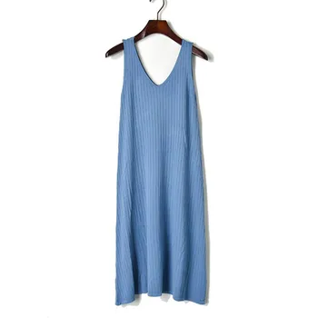 

Casual summer dress 2019 new ladies sexy v neck sleeveless sweater knit long dress simple style women clothing solid color