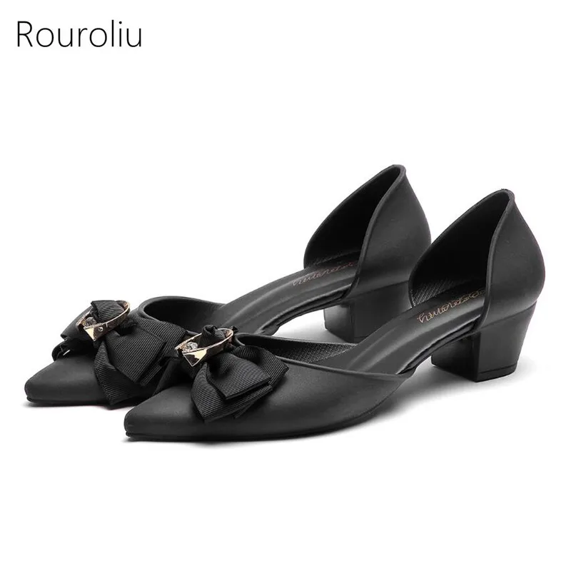 Rouroliu Women Bowknot Jelly Shoes Non-Slip Pointed Toe Casual Shoes Woman Summer Waterproof Mid Heel Sandals FR101 Rouroliu Women Bowknot Jelly Shoes Non-Slip Pointed Toe Casual Shoes Woman Summer Waterproof Mid Heel Sandals FR101