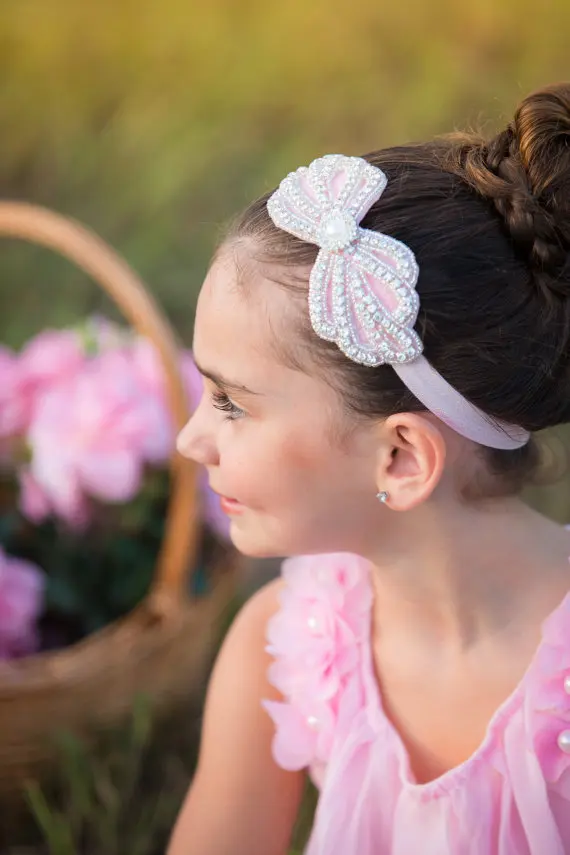 Free shipping Rhinestone pearls Baby girls wedding party Headbands