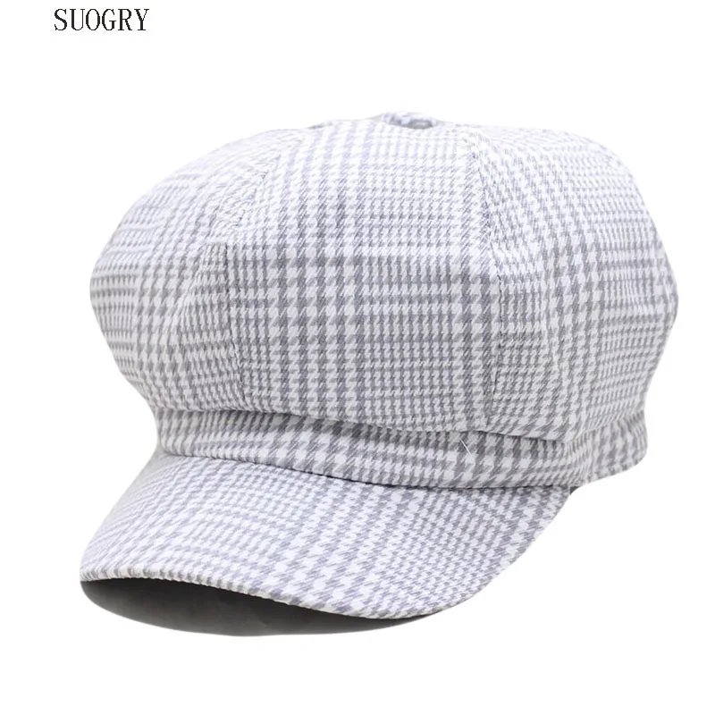 

SUOGRY2019 New Fashion Beret Female Flat Cap Autumn Winter Hats For Women Octagonal Cap Painter Hat Vintage England Artist Plaid