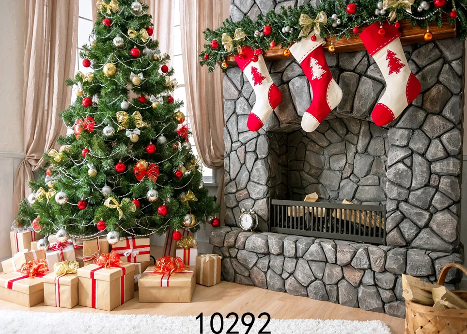 Navidad chimenea árbol regalos 7X5ft fotografía telones de fondo para