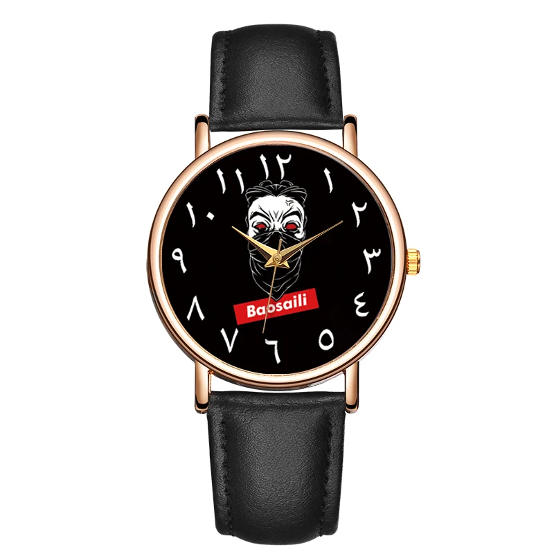 

B-9150 BAOSAILI Rose Gold Case Arabic Numbers Watch Chinese Watch Men Relogios Hombre Wrist Watch Man Leather Band Male Clock