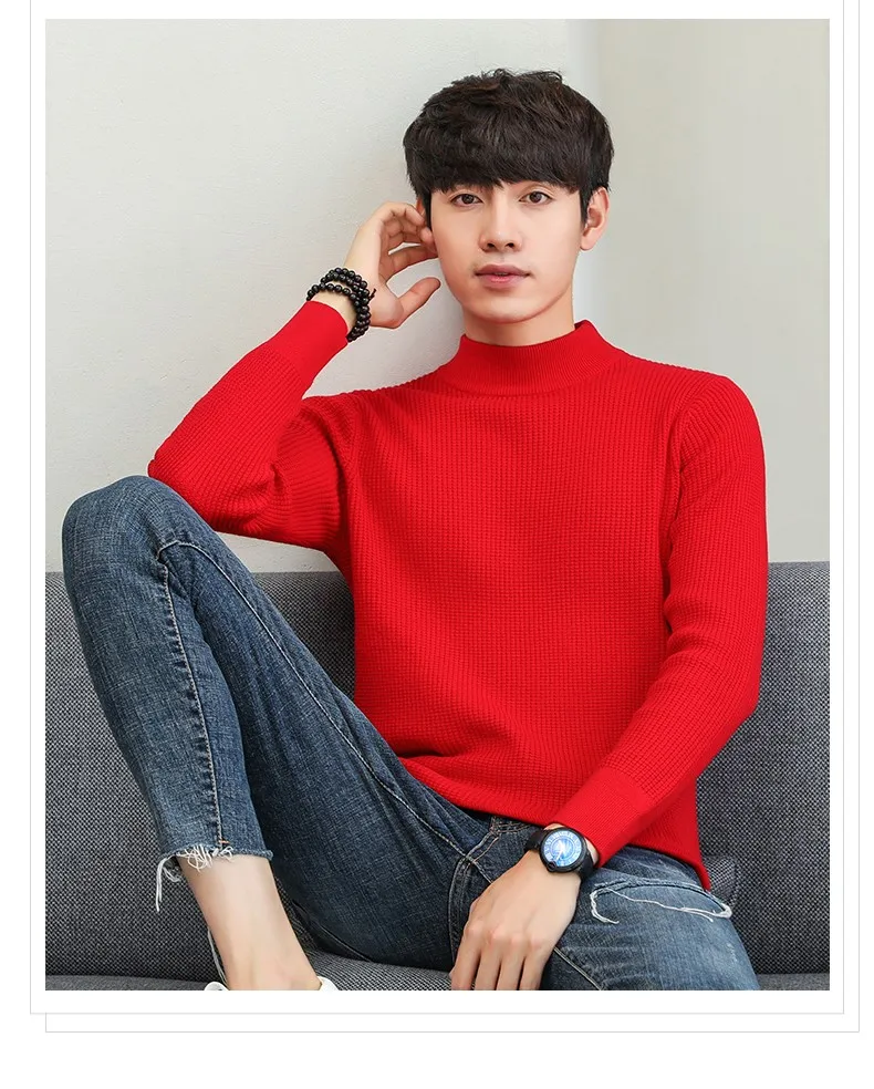 New Wool Sweater men warm cotton elastic winter Korean fashion casual turtleneck solid color plus size 3XL homme tops sweaters