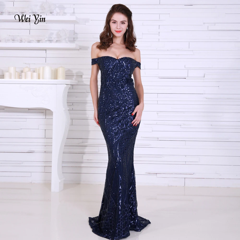 Navy Blue Mermaid Lace Long Formal Evening Party Dress Off Shoulder Prom Gowns 