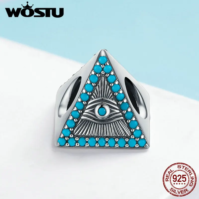 

WOSTU 100% 925 Sterling Silver Magic Eye Blue Zircon Beads Fit Charm Original Bracelet Bangle Pendant For Women Jewelry FIC1093