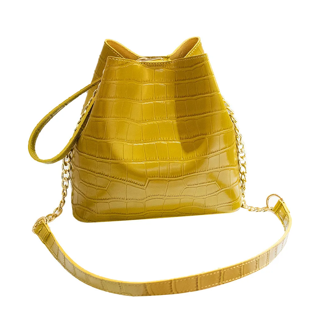 Crocodile Bucket Bag For Women Fashion Small Crossbody Bags Yellow Bags PU Leather Shoulder Bag Handbags and Purses