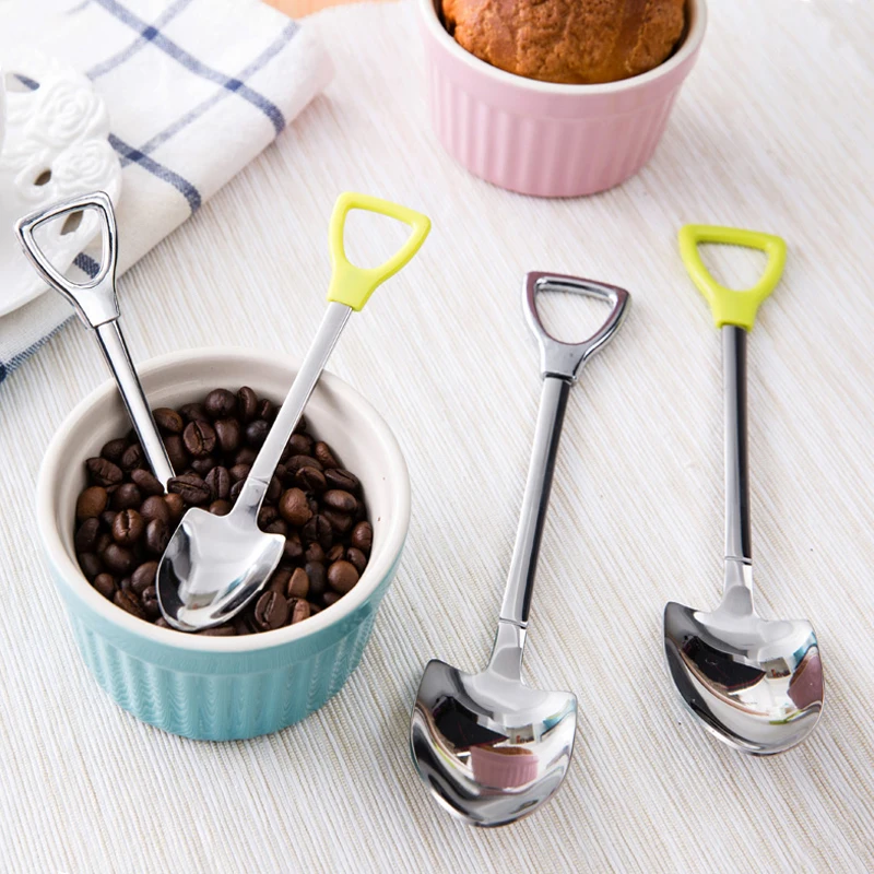 

Stainless Steel Spoon Shovel Shape Design Coffee Ice Cream Soup Honey Spoon Long Handle Tea Spoons for Kids V3798