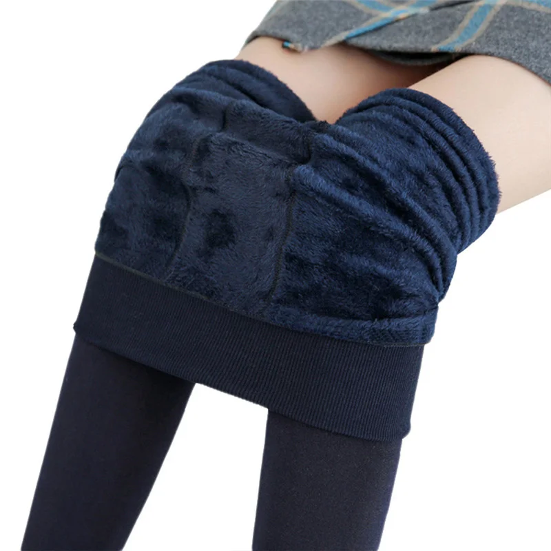 CHRLEISURE High Waist Warm Leggings Women Winter Elasticit Leggings Thicken Stretch Leggins Solid Velvet Jeggings Female - Цвет: Navy