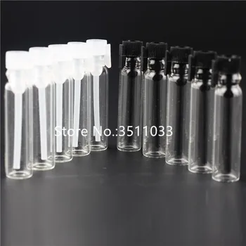 

100pcs/lot 1ml 2ml Mini Clear Glass Perfume Bottle Small Sample Vials ParfumeTester Perfume Bottle With Clear and Black Stoppers