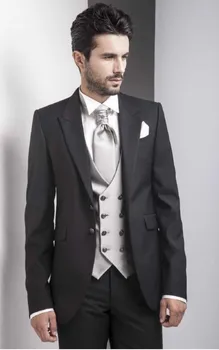 

Custom Made New Arrival Groom Tuxedos Peak Lapel Mens Suit Black Groomsman/Best Man Wedding/Prom Suits(Jacket+Pants+Vest)