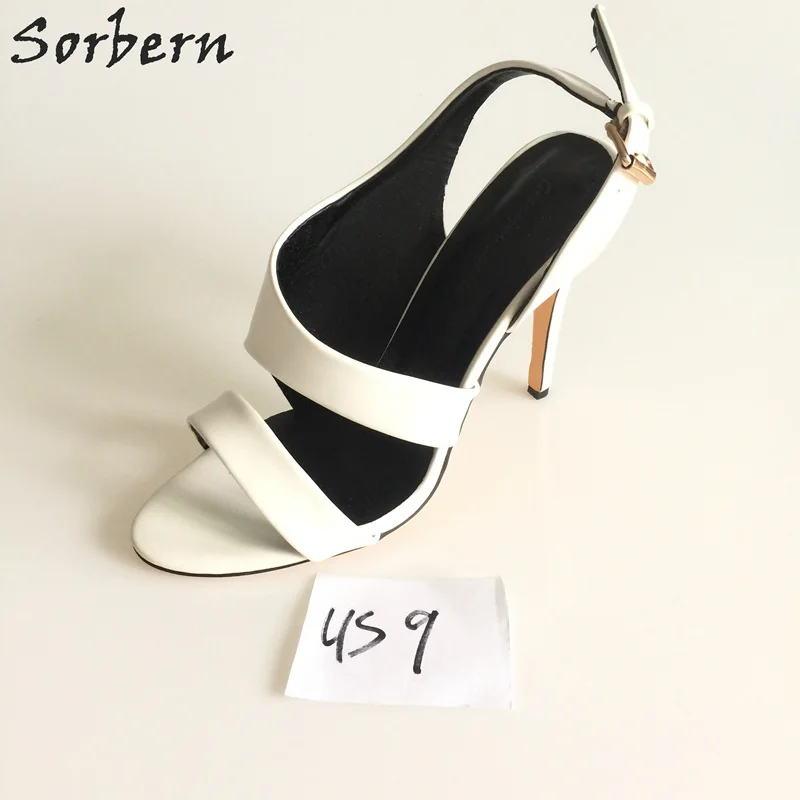 Sorbern US9 EE39 White Women Sandals High Heels Cheap Shoes Summer