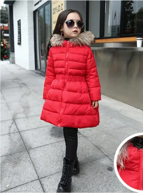Меховая куртка с капюшоном для девочек, детская зимняя одежда, парка, толстая зимняя куртка с хлопковой подкладкой для детей, рождественское зимнее пальто