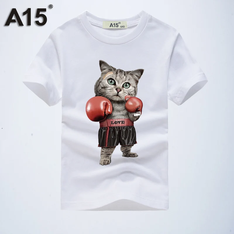 Забавные футболки, футболка с короткими рукавами и 3D принтом кота для подростков, детская одежда для мальчиков, лето, детские топы для девочек 6, 8, 10, 12, 14 лет, A15 - Цвет: T0159White