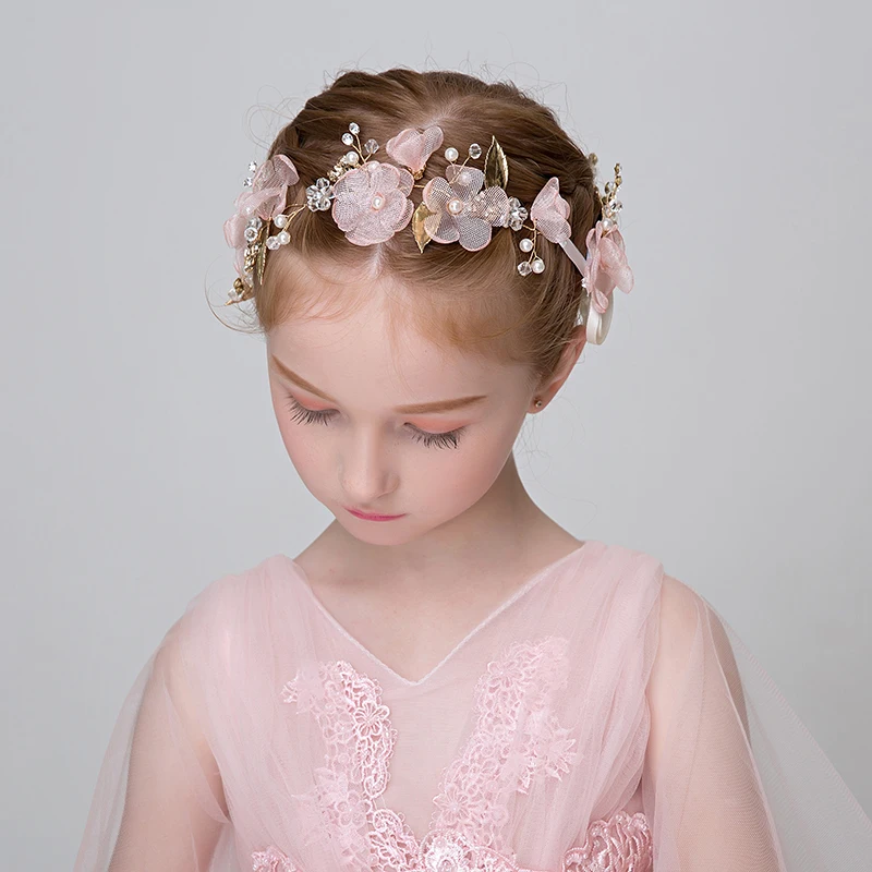 Pink Yarn Flower Headband Flower Girls Wedding Headpiece Ornament