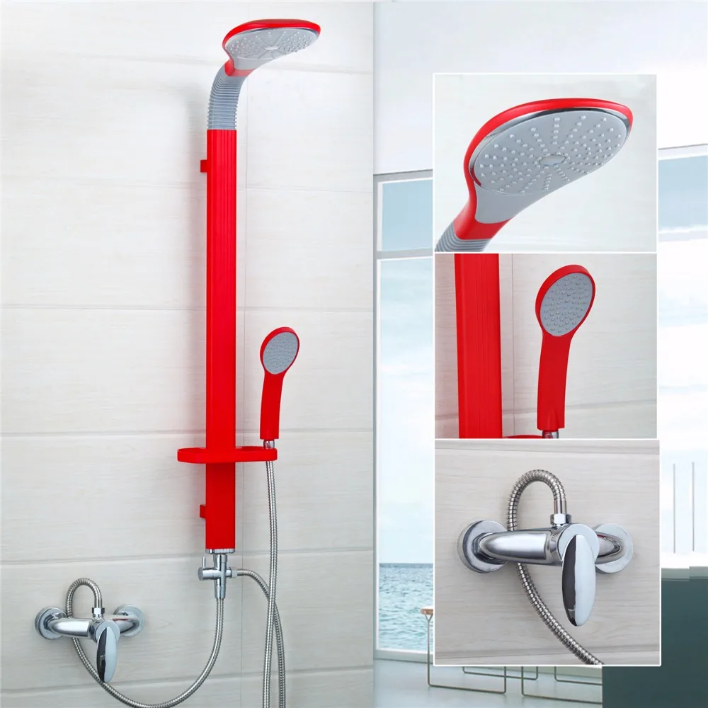 

Novel Design Red Chrome Polished Bathroom Faucet Wall Mounted Ceramic Hot Cold Water Mixer Excellent Beautiful Basin Faucet