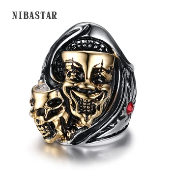 

New Stainless Steel Fashion Gold Silver Plated Men's Halloween Devil Mask Finger Rings Gothic Punk Jewelry For Theme Party