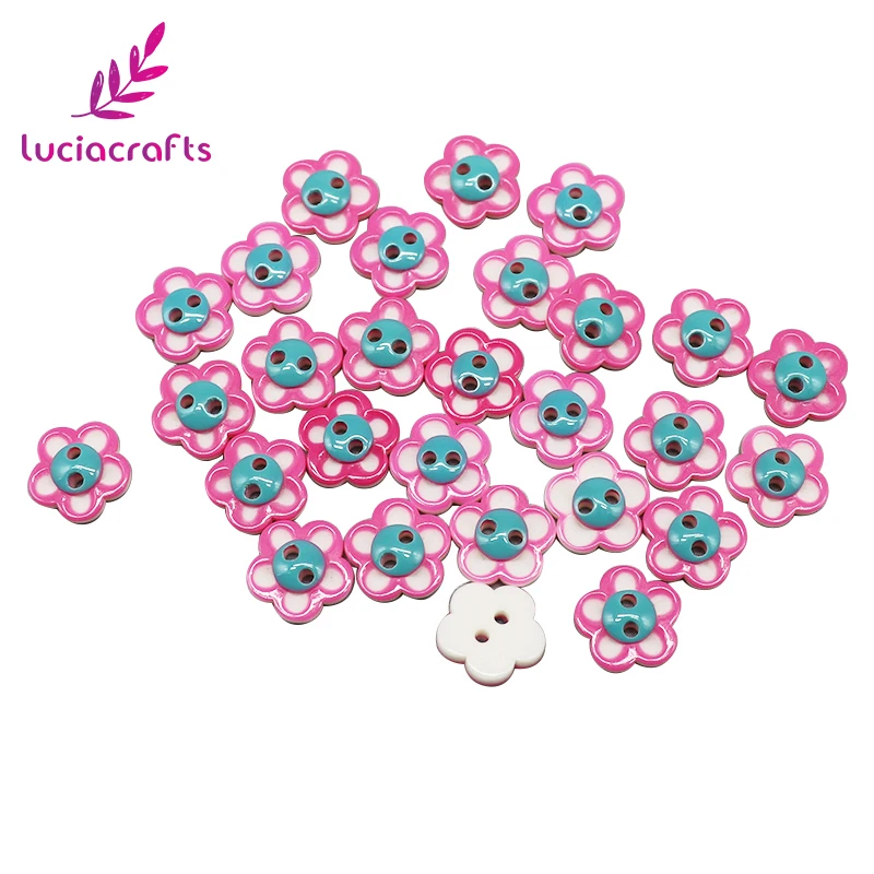 

Lucia crafts 12pcs/48pcs 12mm 2-Holes Pink Flower Buttons Resin DIY Sewing For Clothes Button Scrapbooking Accessories E0407