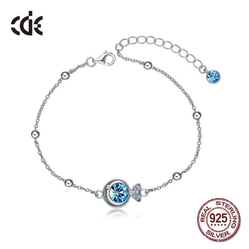 

100% S925 Sterling Silver Cute Fish Crystals from Swarovski Bracelet for Women Fashion Christmas & Valentine's Day Gift Jewelry