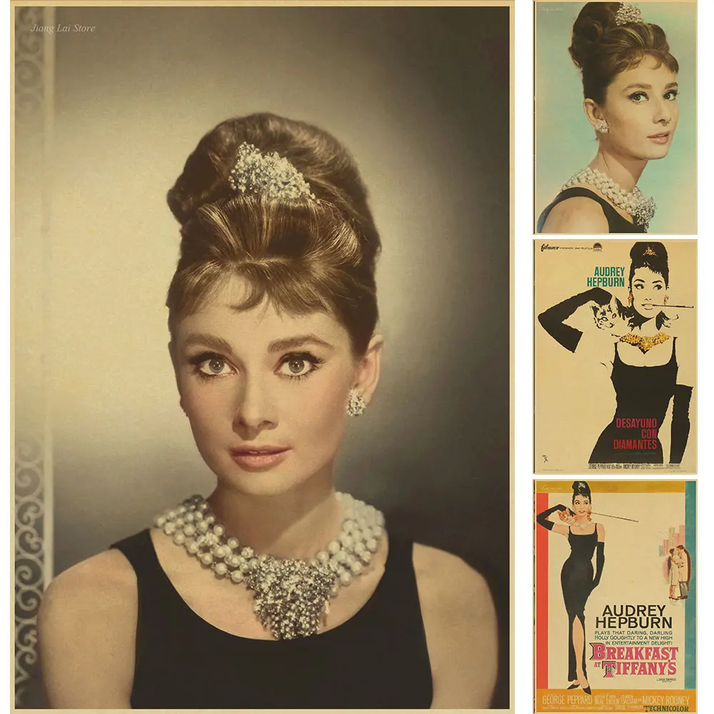 Vintage Kraft Paper Movie Poster Breakfast At Tiffany S Audrey Hepburn Wall Sticker DIY Home Wall