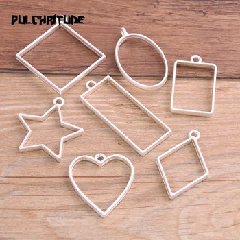 

7pcs Dumb 7style Polished Alloy Jewelry Accessories Geometry Charm Hollow Glue Blank Pendant Tray Bezel