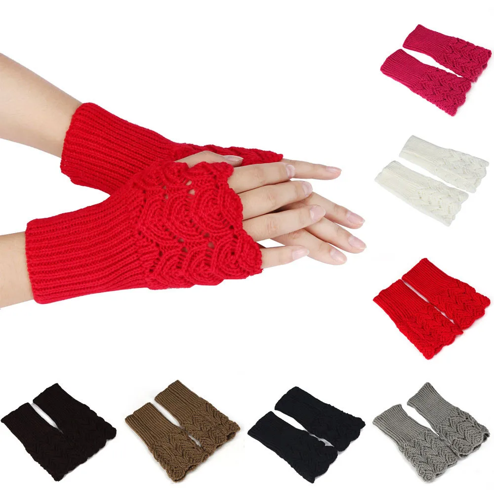 Women's Warm Winter Brief Paragraph Knitting Half Fingerless Gloves guantes mujer Solid color Christmas gloves#P