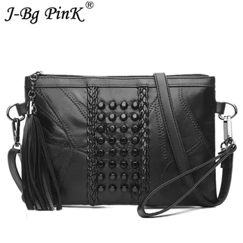 

2018 New luxury brand women Genuine Leather Shoulder Bags Rivet Tassel Punk Woman Soft Bag Handbags Sac A Main Bolsa feminina