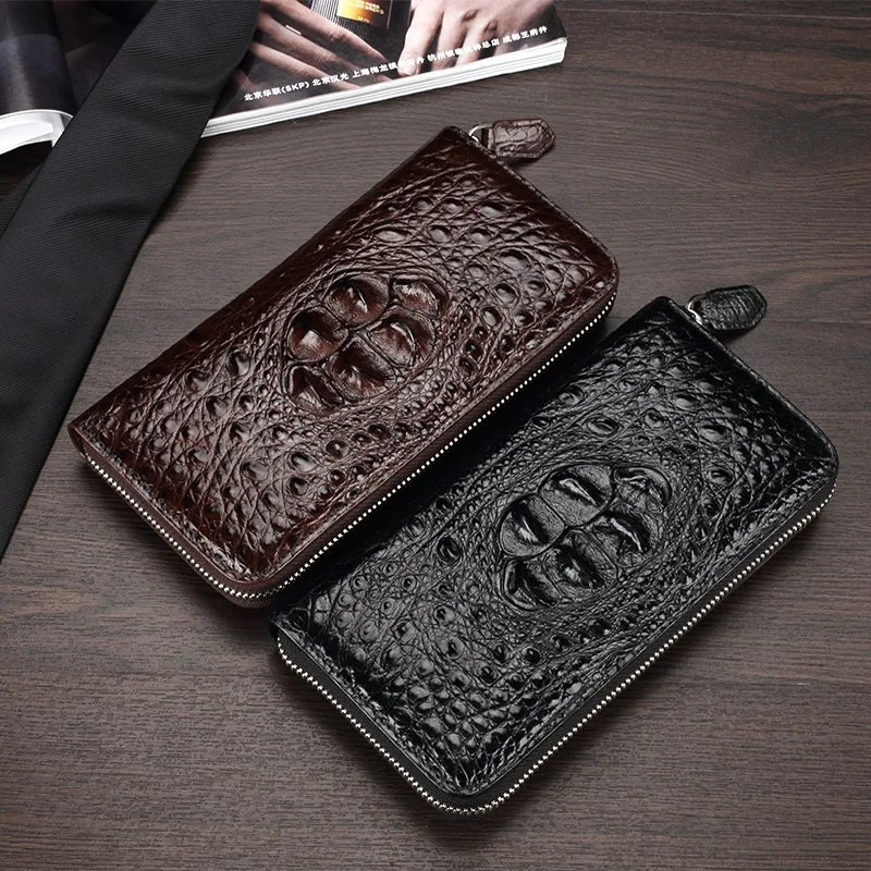 

High Quality Thai Crocodile Skull Long Wallet Doka Zipper Men's Handbags Free of Shipping