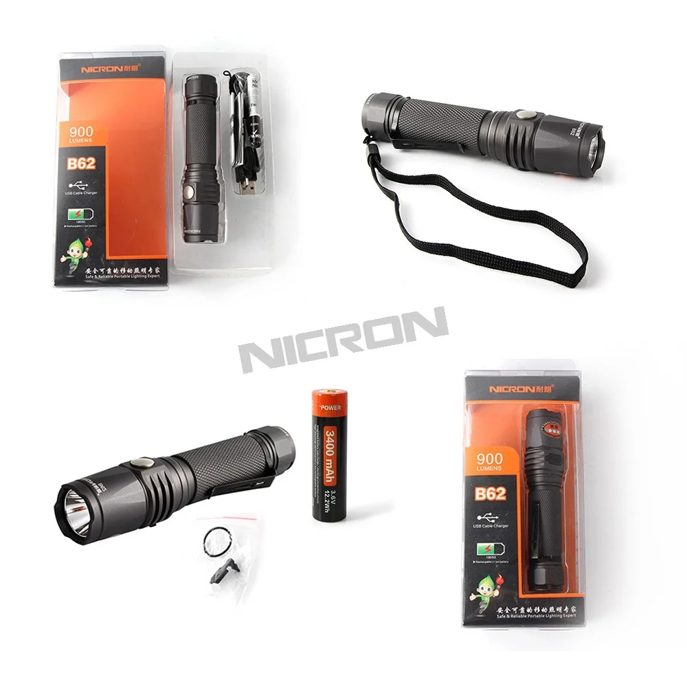NICRON Mini 9 Вт Водонепроницаемый IPX8 5200cd 900LM светодиодный USB Супер яркость портативный флэш-светильник перезаряжаемый фонарь B62