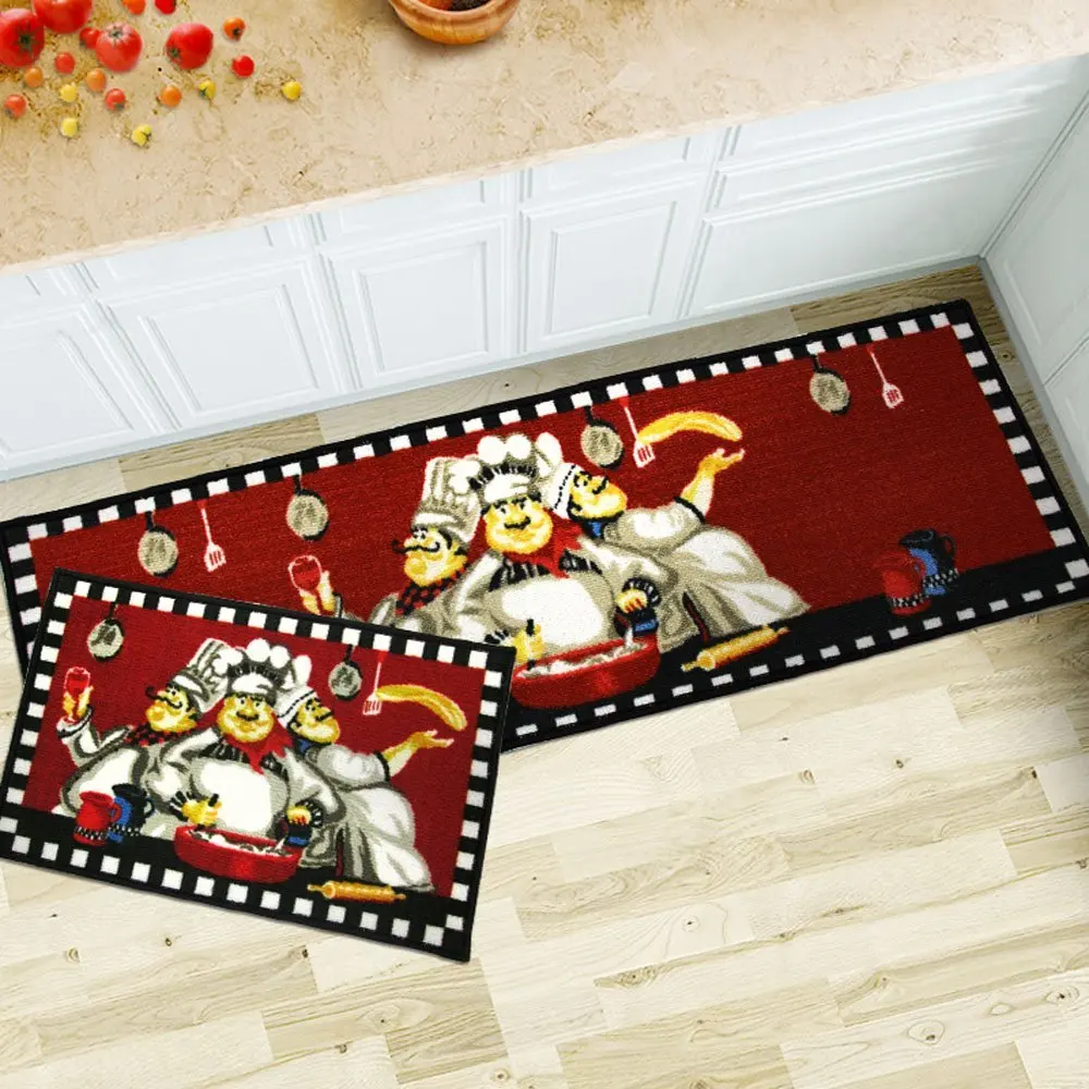 2 Piece Sets Fat Chefs Cooking Kitchen Rugs for Wood Floors Rubber