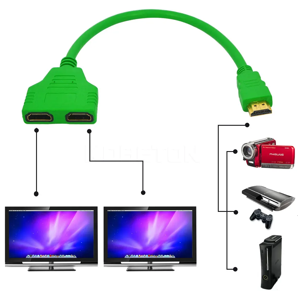 

kebidu Fasion HDMI Male To Female 2 HDMI Split Double Signal Adapter Converter Cable 1 in 2 out for Video TV HDTV