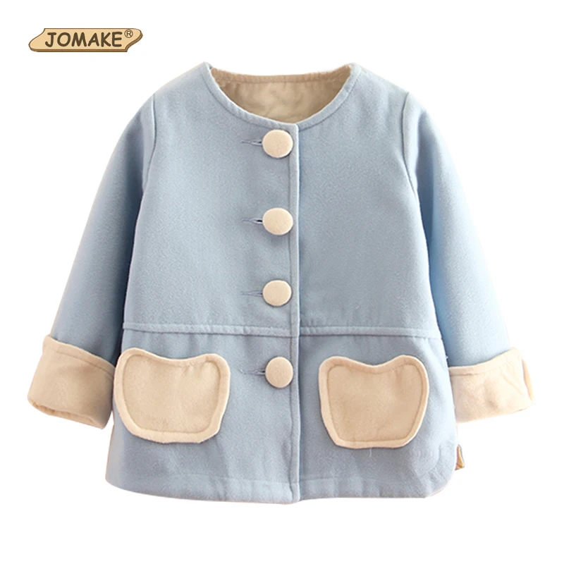 

JOMAKE Kids Woolen Coats 2018 Autumn Girls Clothes O-Neck Single-breasted Baby Girl Princess Outerwear Winter Children Clothing