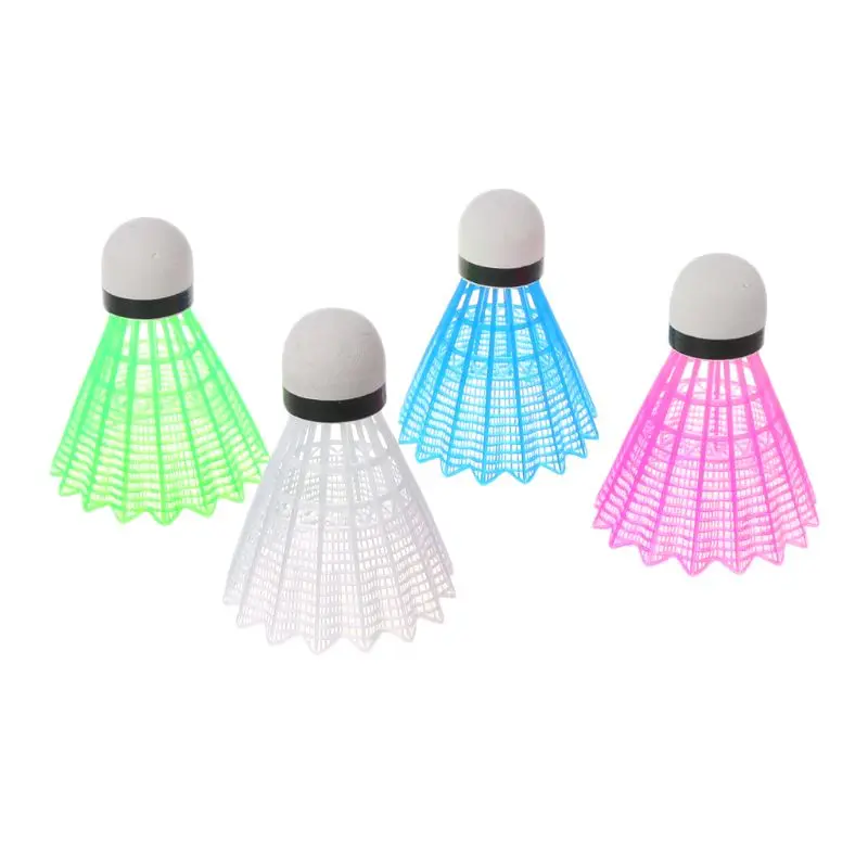 4pcs Colored Plastic LED Luminous Badminton Dark Night Glow Lighting Shuttlecock Y51D