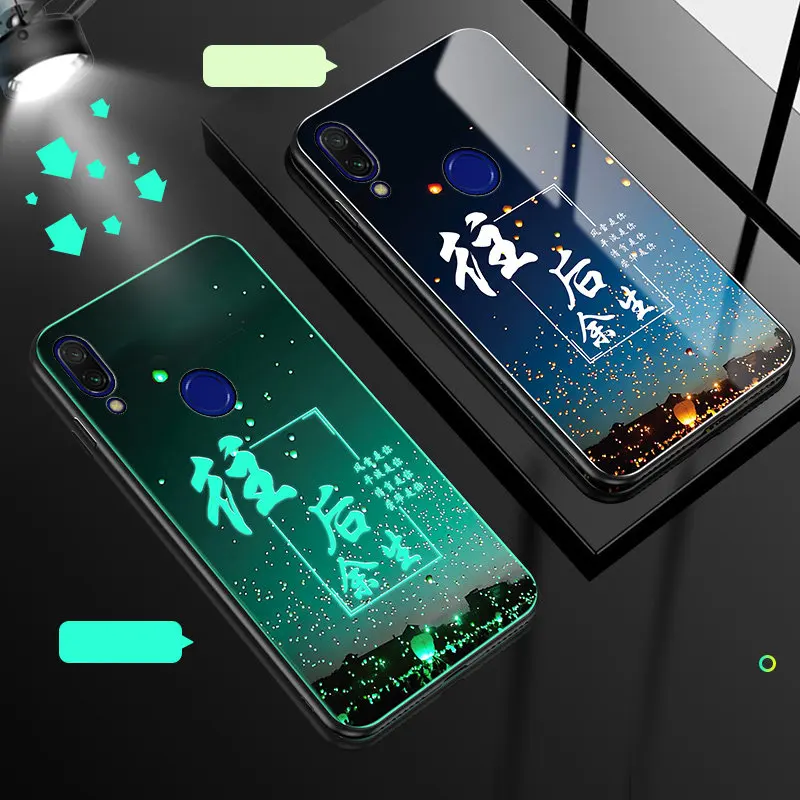 Светящийся чехол для Xiaomi Redmi Note 7, чехол из закаленного стекла, задняя крышка для Xiaomi Redmi Note 7, силиконовый чехол для телефона
