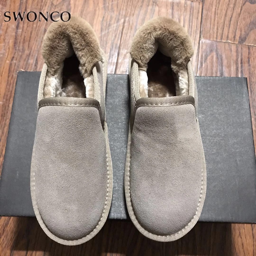 

SWONCO Women Boots Winter/Autumn Shoes Ankle Boots Genuine Leather Big Size 44 Plush Turn-over Plush 2019 Ladies Shoes Winter