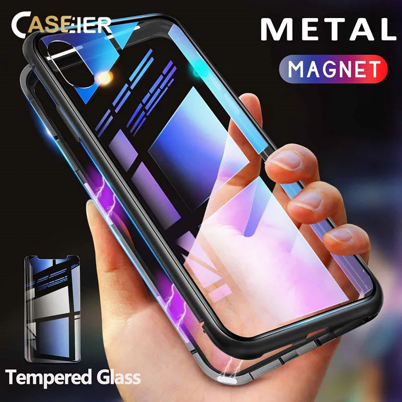 

CASEIER Case For iPhone X XS MAX XR 7 Plus 8 Plus Tempered Glass Back Magnetic Case For iPhone X XS MAX XR 7 8 6 6S Funda Couque