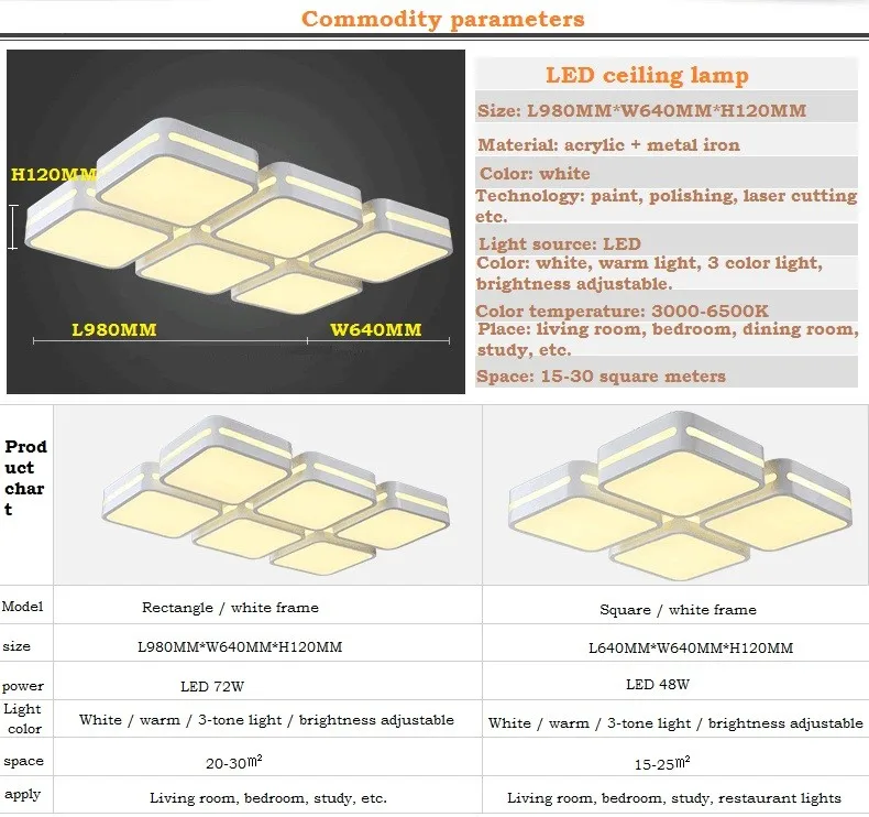 Светодиодный металлический потолочный свет для домашнего и коммерческого прямоугольные и квадратные удаленного затемняя потолочный