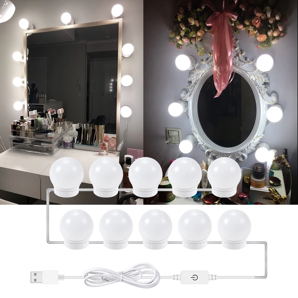 

USB LED 12V Makeup Mirror Light Vanity Table Lamp 10 14 Bulbs Kit Dimmable Modern Hollywood Bathroom Mirror Wall Light Led Bulb