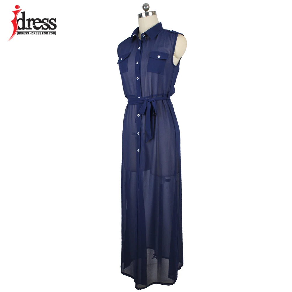 IDress Big Size Hot Loose Sleeveless Beach Dress Women Sexy Open Chiffon Dresses with Belt Casual Ladies Office Wear Drop Ship (4)