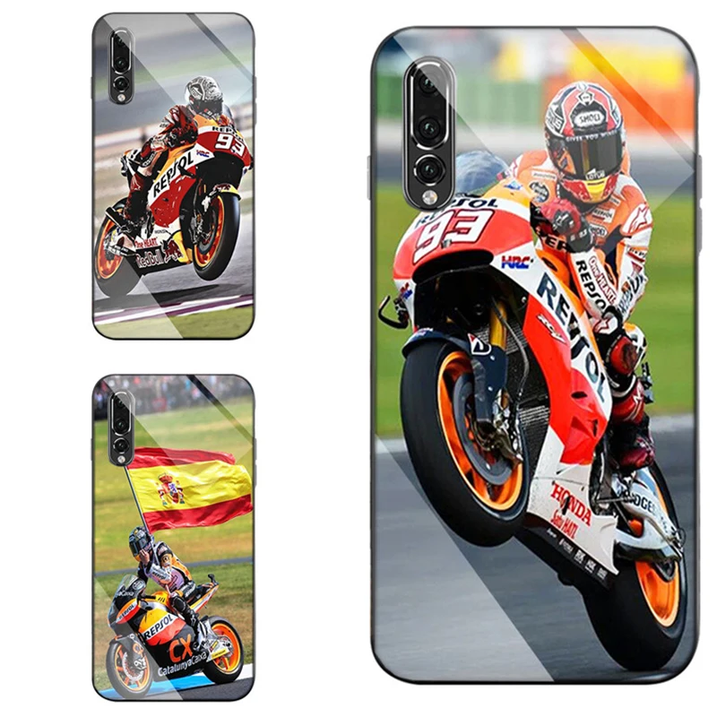 

Movement Phone Case for huawei p20 lite p30 nova black edge glass Cases For huawei mate20 lite Letter motorcycle Marc Back Cover