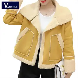 Меховая куртка Для женщин Fuax мех ягненка толщиной с флисовой подкладкой пальто 2018 новые Повседневное зимние короткие женские отложной