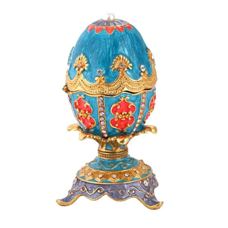 Русский Faberge яйцо Кристалл Bejeweled ювелирные изделия кольцо брелок драгоценный ящик для хранения пасхальные яйца Коллекционные сувениры Свадебный дисплей - Цвет: 02