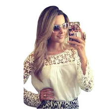 2018 Newest Trendy Adult White Floral Croche Lace Long Sleeve Chiffon Blouse Casual Loose Tops Shirt LC25685 Feminine Blusas