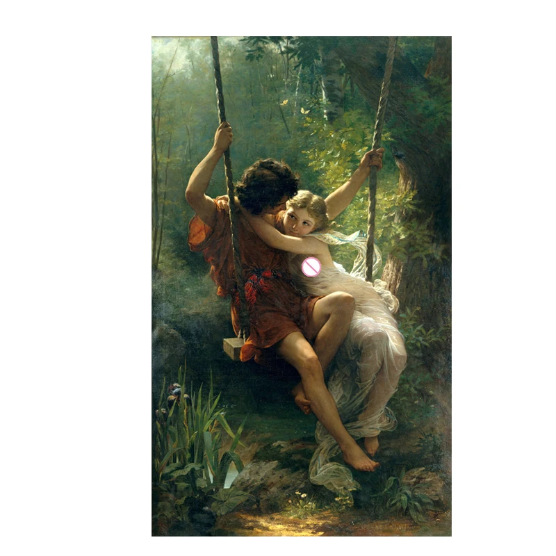 

Vintage Spring Swing by Pierre Auguste Cot Famous Oil Painting Reproduction on Canvas Poster Print Wall picture for living room