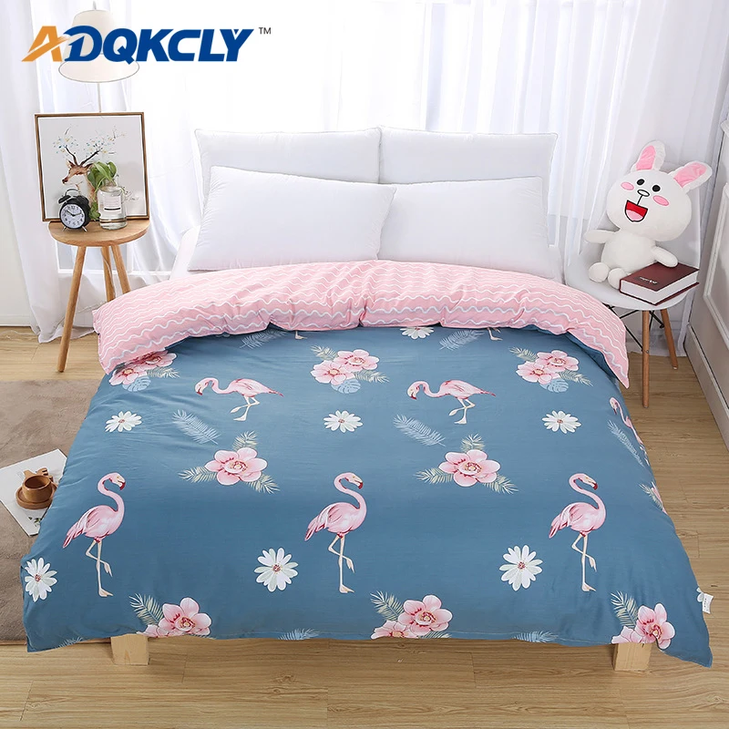 ADQKCLY 2018 Flamingos Pattern Duvet Cover Pink&Gray Grid Quilt Cover