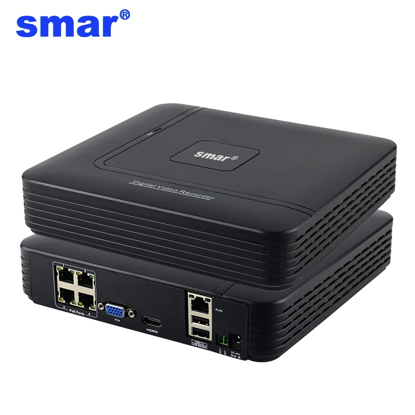 Smar 48V POE NVR 4 канала мини видеорегистратор Full HD автономный Hi3515C 1920*1080P ONVIF для IP