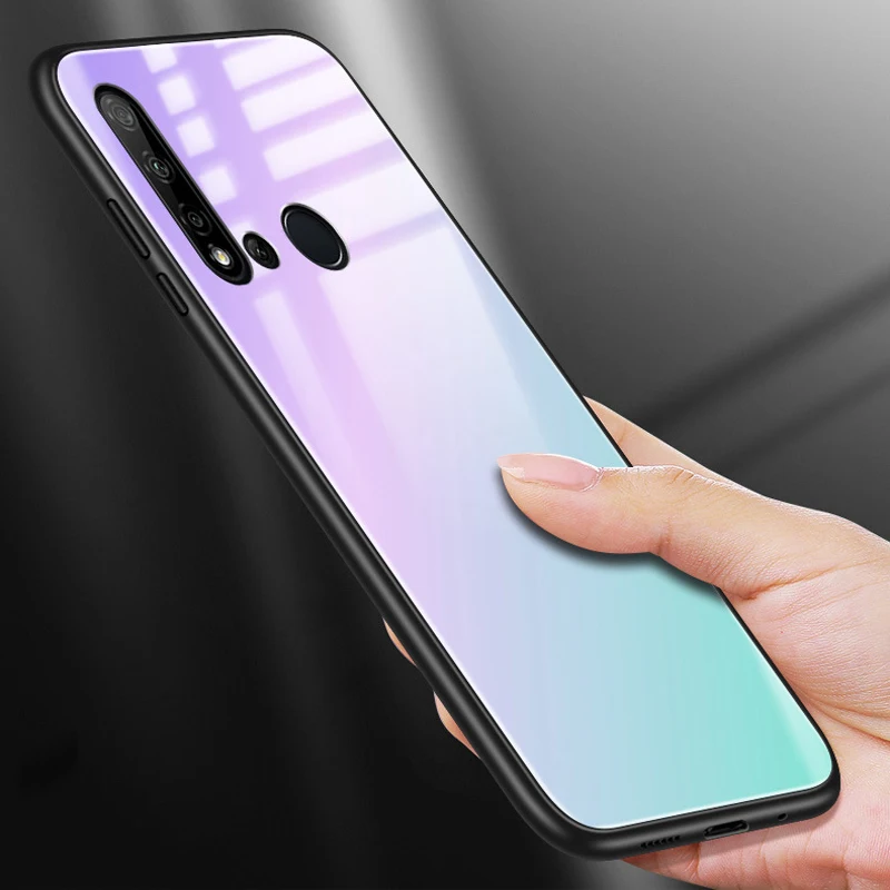 Чехол из закаленного стекла для huawei Nova 5i градиентный цвет задняя крышка для huawei Nova 5i Мягкие силиконовые чехлы для телефонов Nova5i