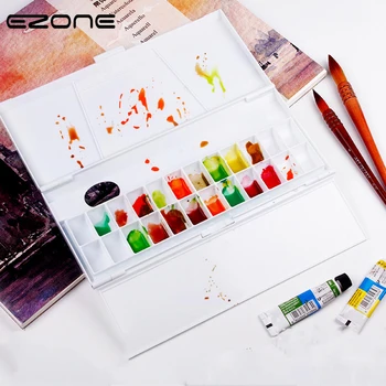

EZONE 24 Grid Folding Palette Plastic Watercolor Painting Box Palette Professional Artist Color Mixer School Office Art Supply