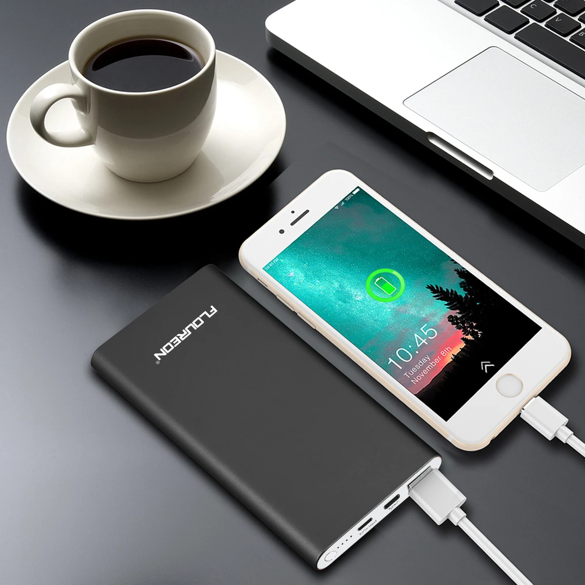 Floureon 12000 mAh Мощность банк с 3A quick charge Портативный Мощность банк с Lightning Тип C Вход для iphone 8 Plus iPad samsung